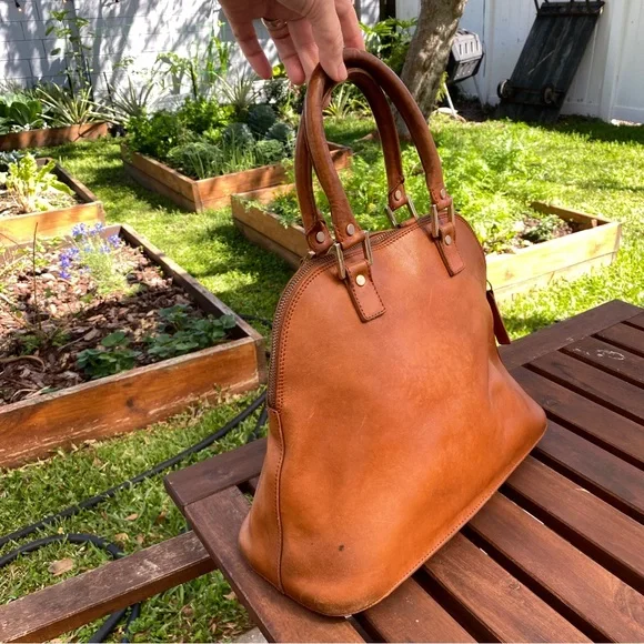 LALUCCA rebeka dome satchel bag purse cognac leather - Picture 2 of 10